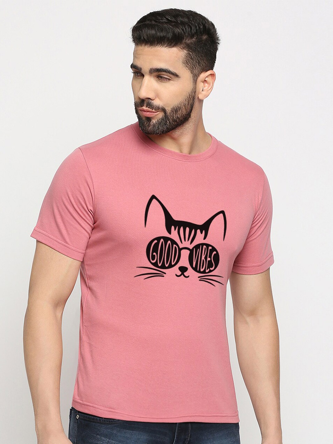 

MOD ECRU Unisex Graphic Printed Round Neck Cotton T-shirt, Pink