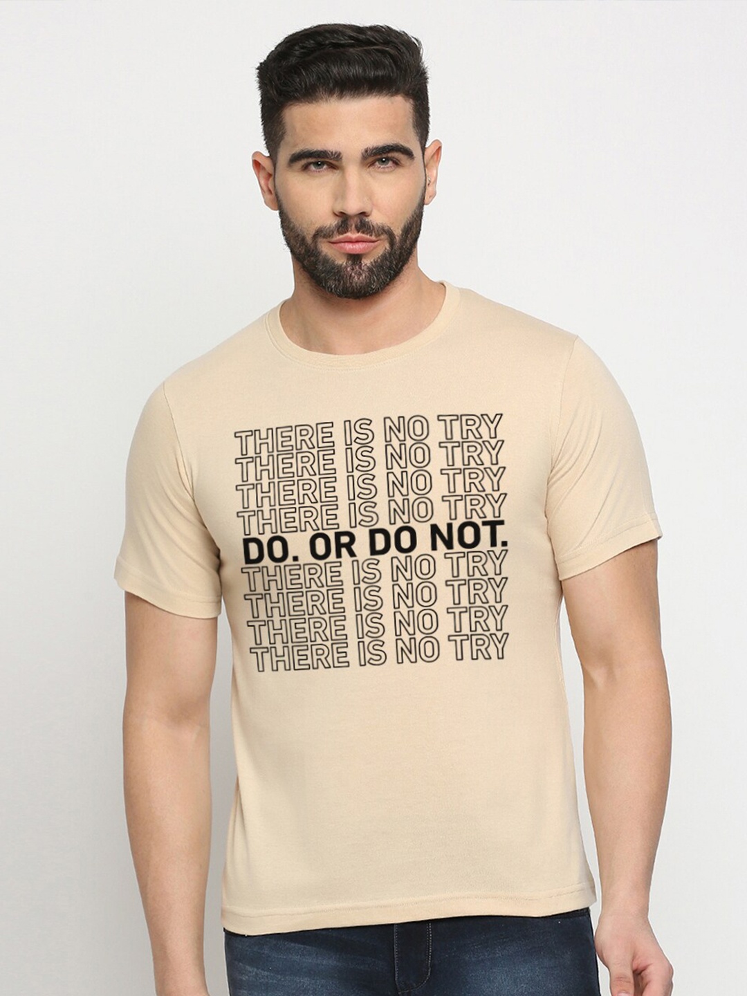 

MOD ECRU Unisex Typography Printed Round Neck Cotton T-shirt, Cream
