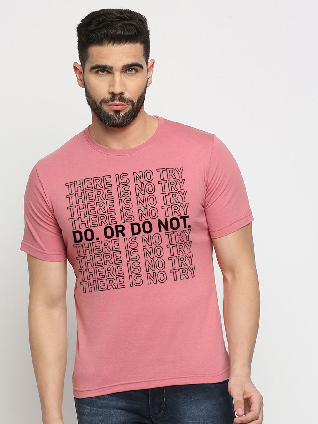 

MOD ECRU Unisex Typography Printed Round Neck Cotton T-shirt, Pink