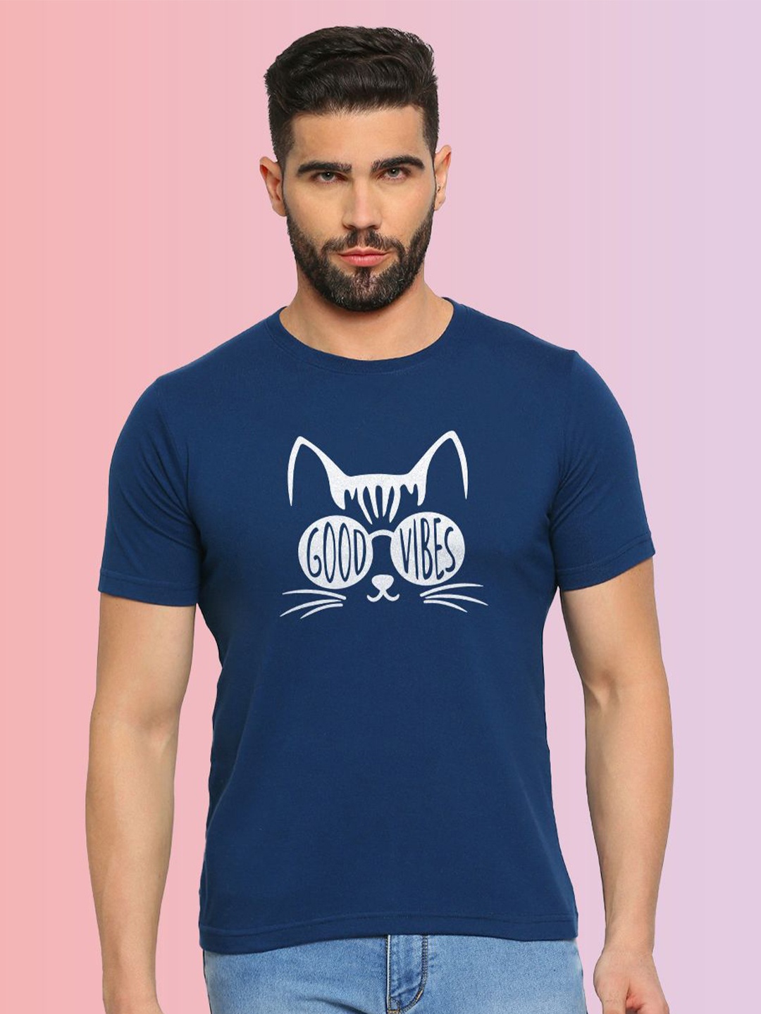 

MOD ECRU Unisex Typography Printed Cotton T-shirt, Blue