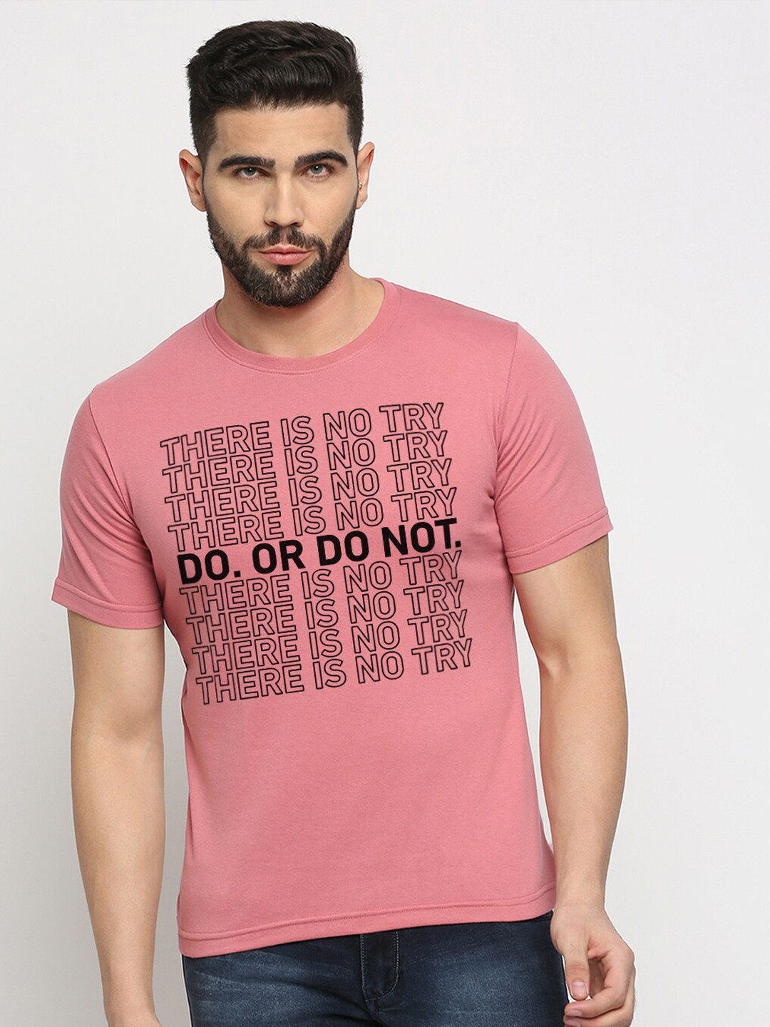 

MOD ECRU Unisex Typography Printed Round Neck Cotton T-shirt, Pink