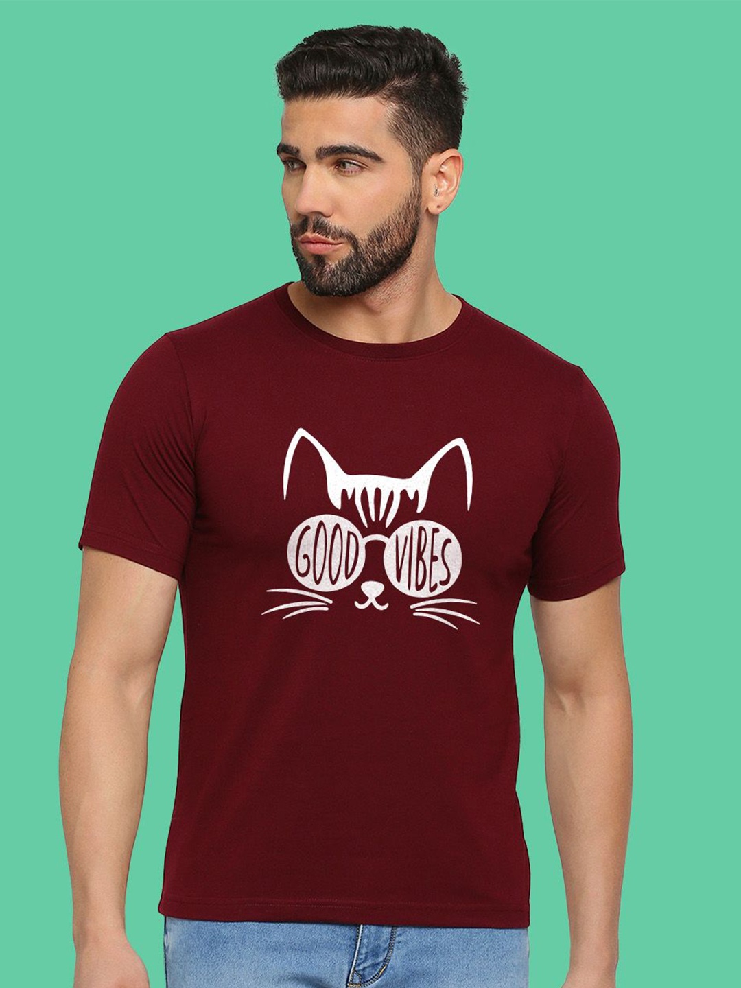 

MOD ECRU Unisex Typography Printed Cotton T-shirt, Maroon