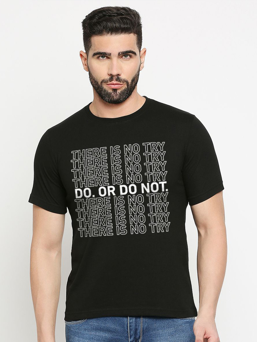 

MOD ECRU Unisex Typography Printed Round Neck Cotton T-shirt, Black