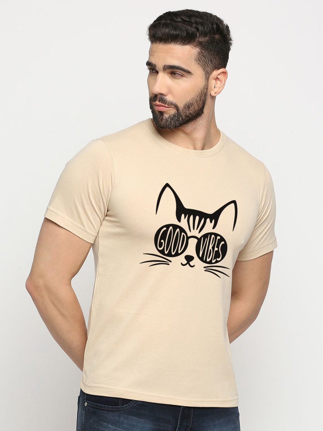 

MOD ECRU Unisex Graphic Printed Round Neck Cotton T-shirt, Cream