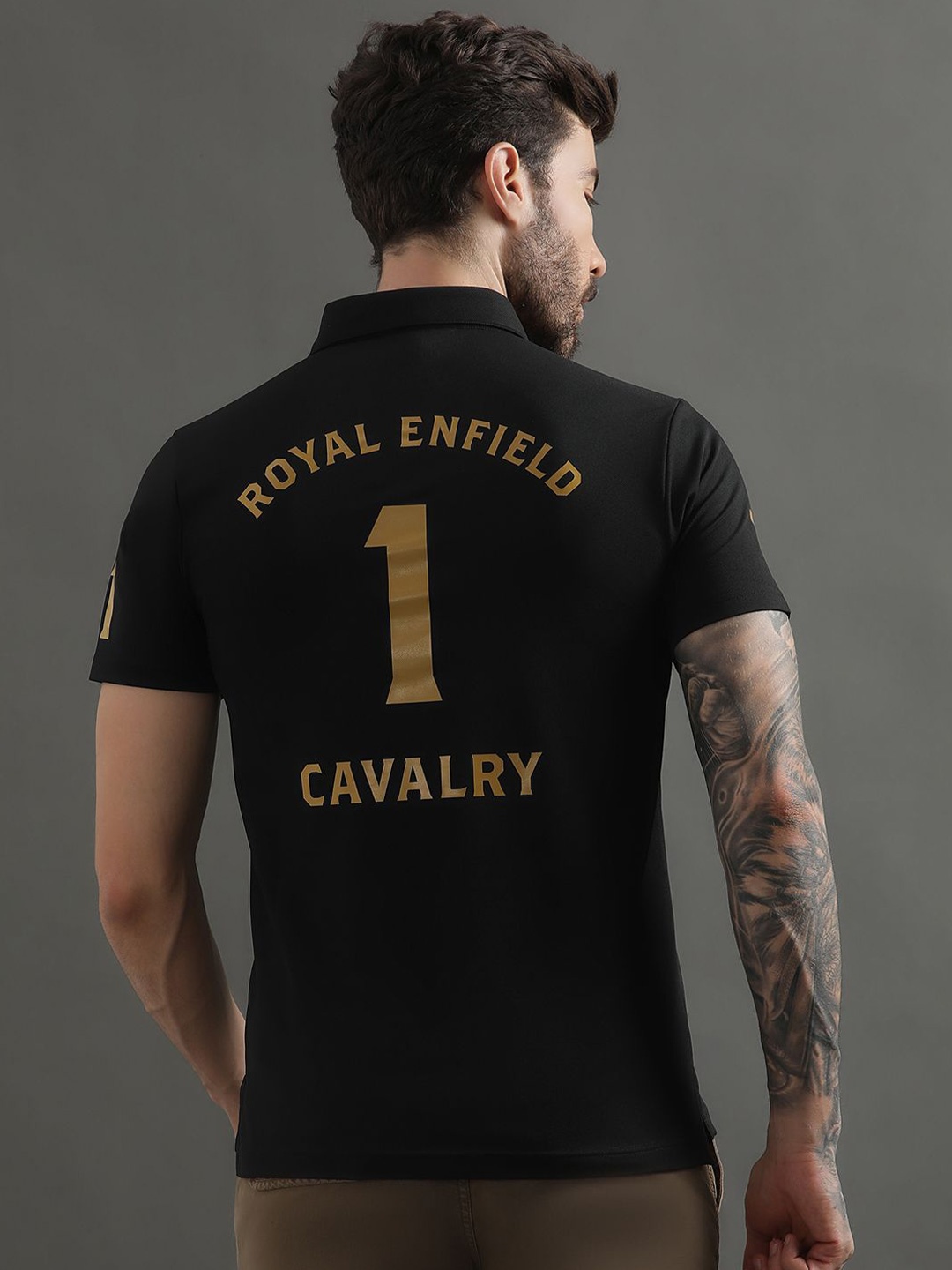 

Royal Enfield Men Embroidered Solid Brand Logo T-shirt, Black