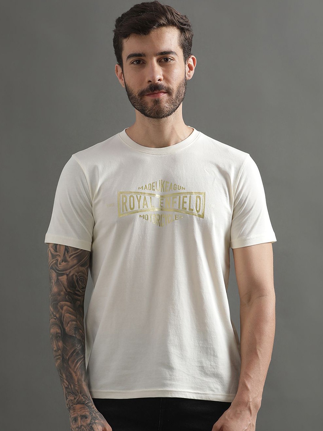 

Royal Enfield Men Typography Printed T-shirt, White