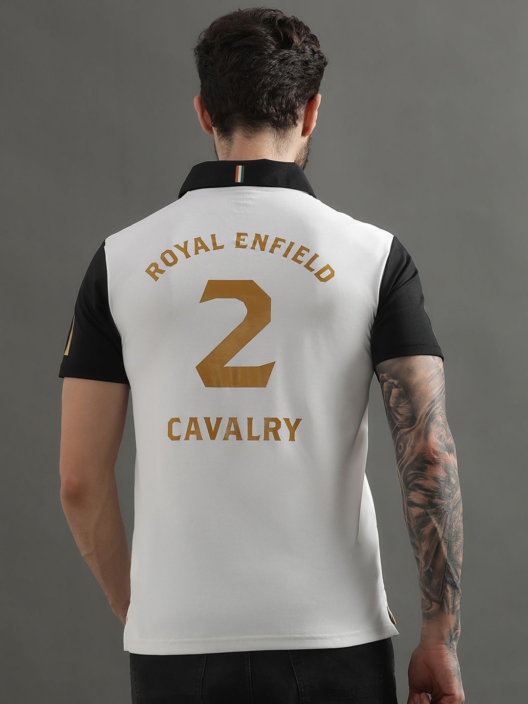 

Royal Enfield Men Colourblocked Polo Collar Brand Logo T-shirt, Black