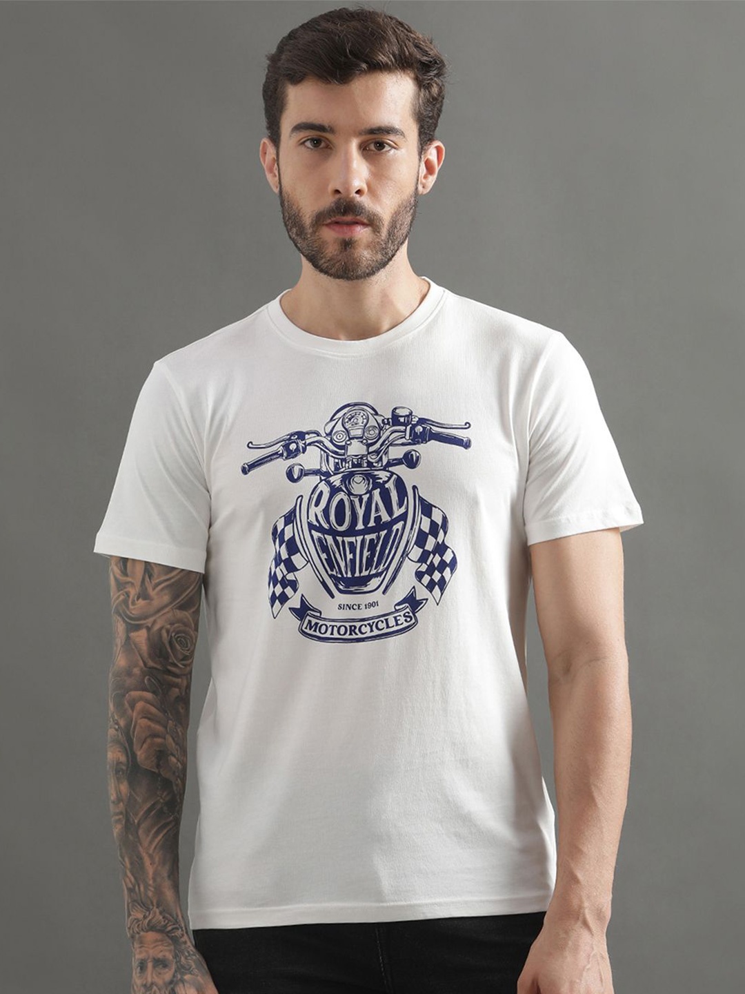 

Royal Enfield Men Graphic Printed T-shirt, White