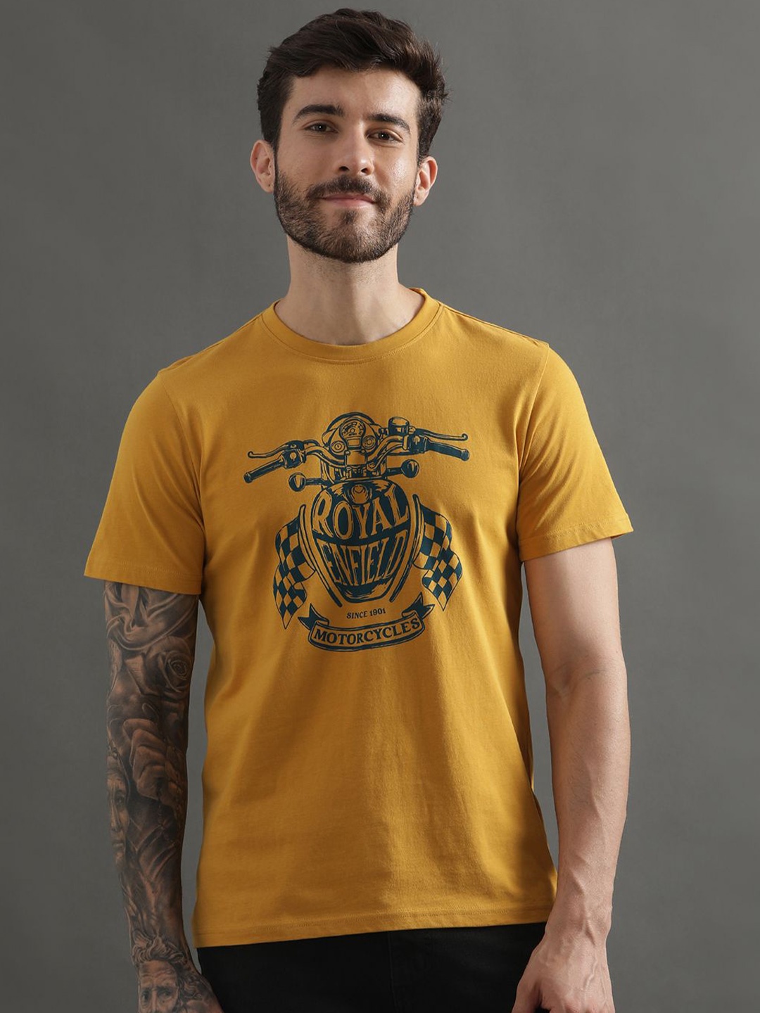 

Royal Enfield Men Graphic Printed T-shirt, Yellow