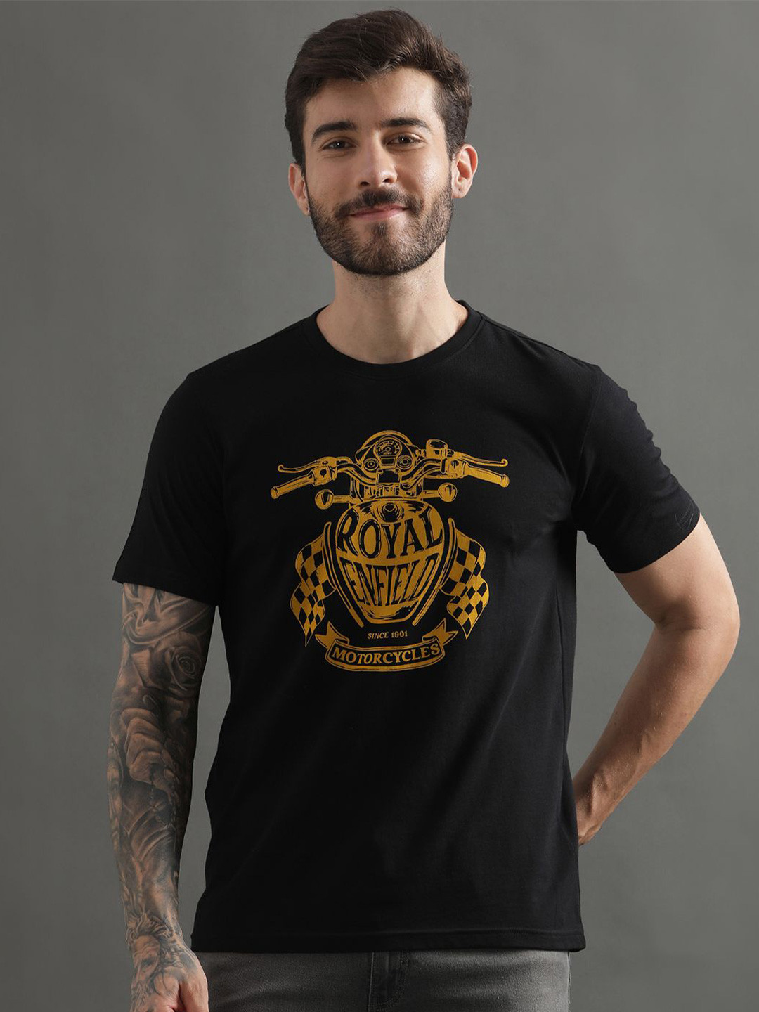 

Royal Enfield Men Graphic Printed T-shirt, Black