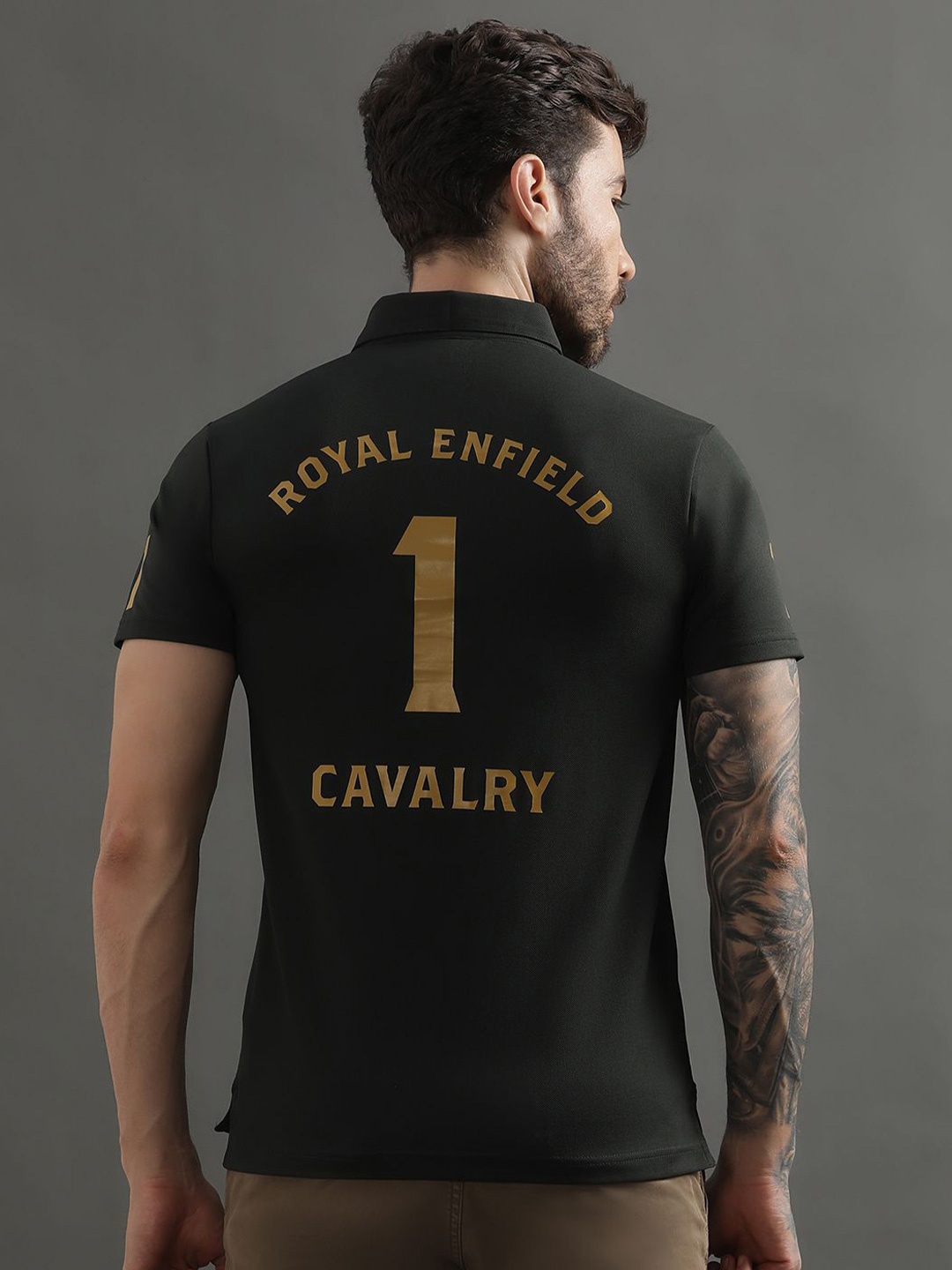 

Royal Enfield Men Typography Printed Polo Collar T-shirt, Green