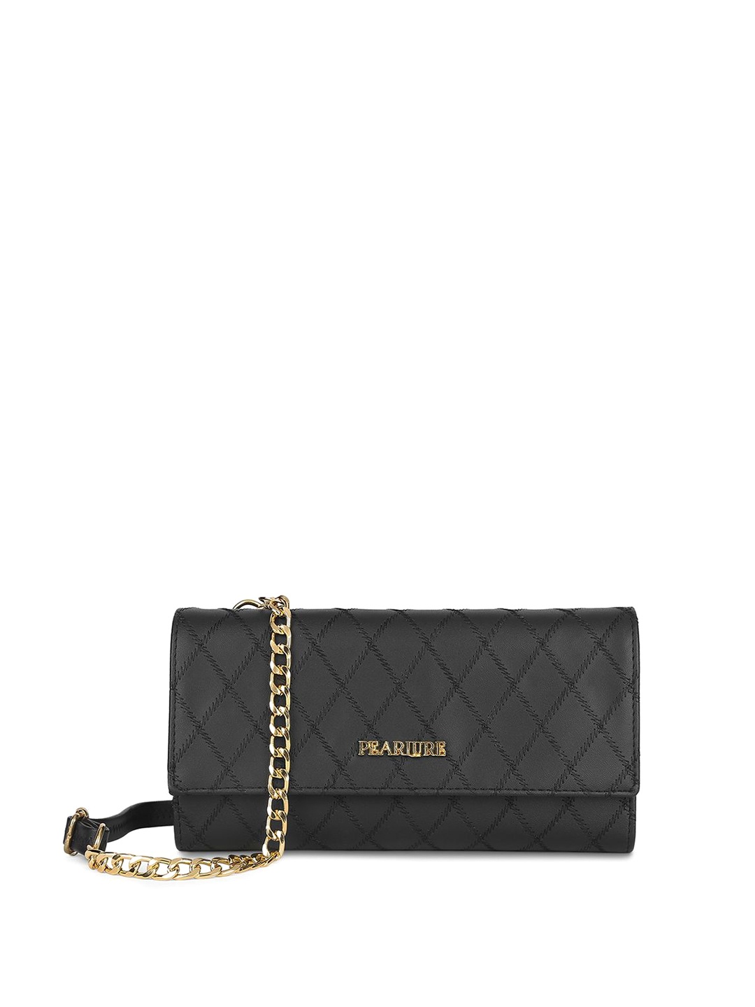 

Pearlure Geometric Textured Structured Sling Bag, Black