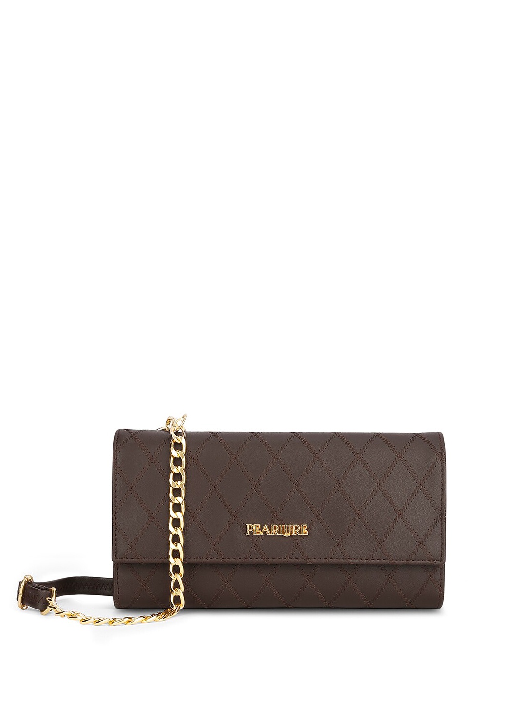 

Pearlure Textured PU Structured Sling Bag with Quilted, Brown