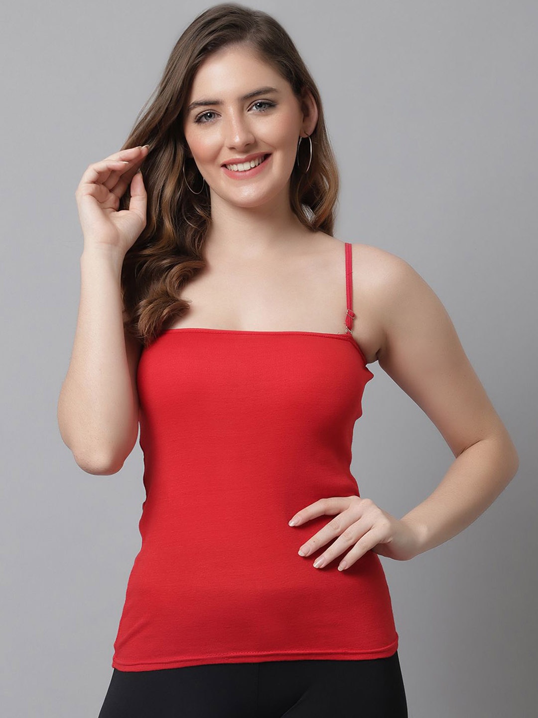 

KEX Adjustable Shoulder Strap Cotton Camisole, Red