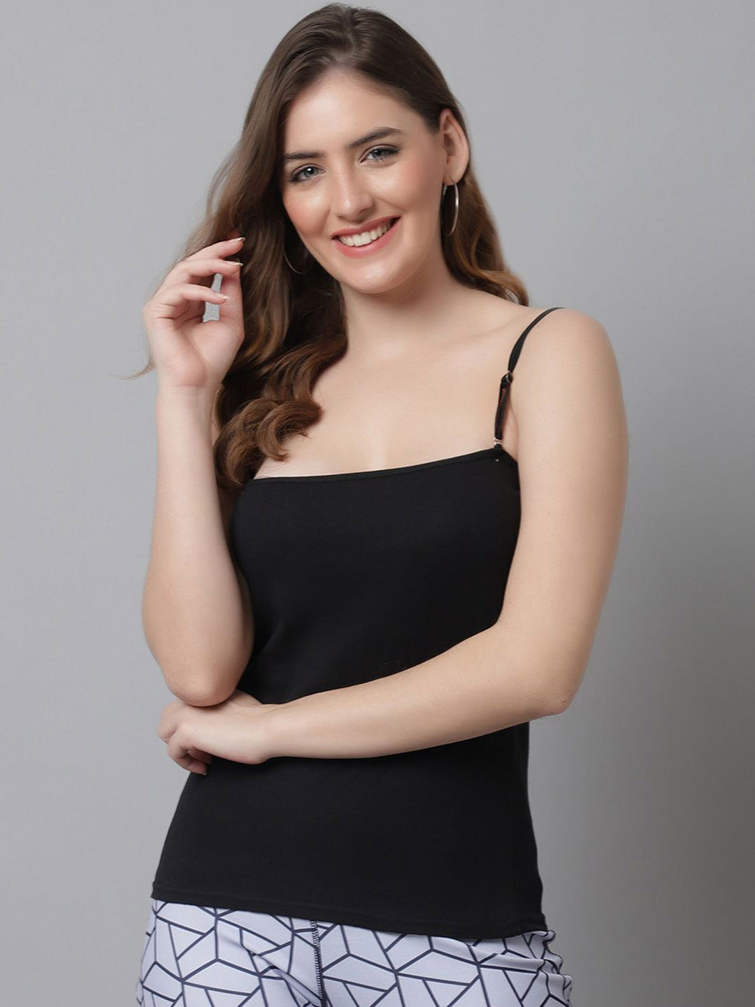 

KEX Adjustable Shoulder Strap Cotton Camisole, Black