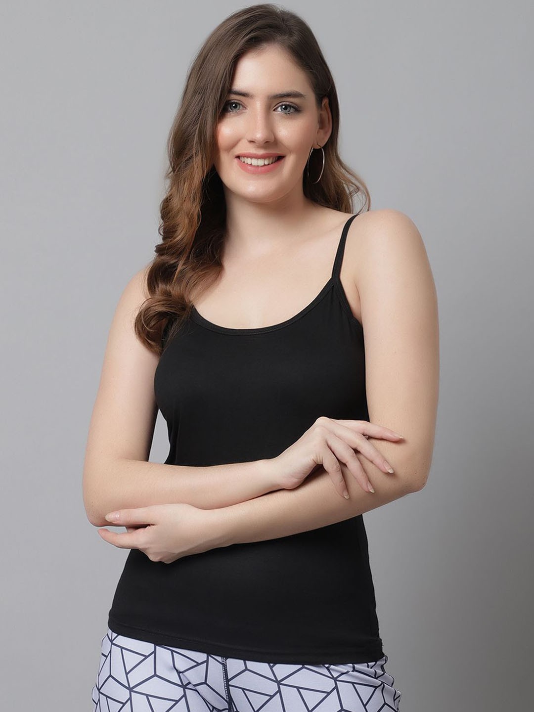 

KEX Shoulder Strap Cotton Camisole, Black