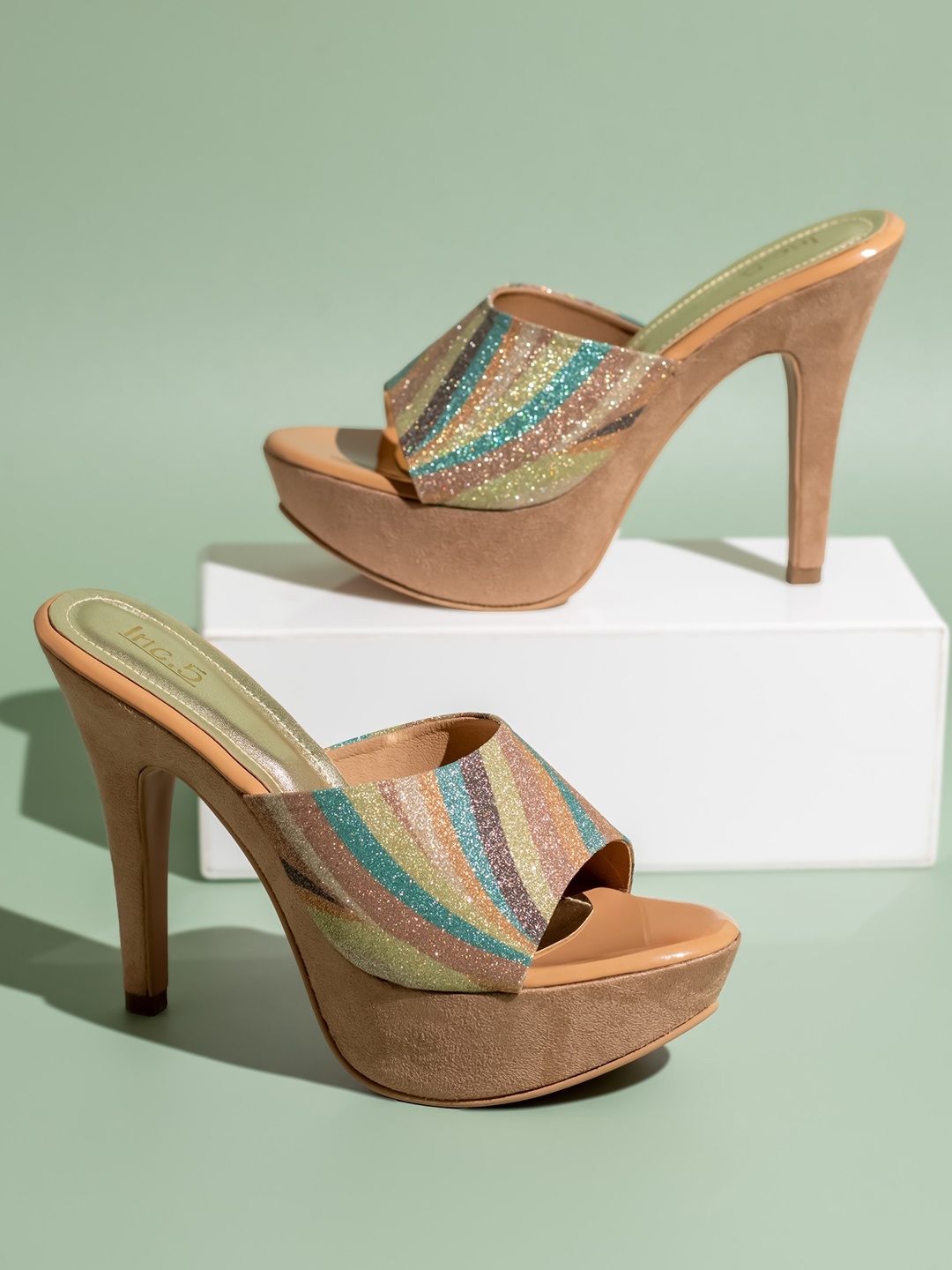 

Inc 5 Embellished Open Toe Platform Heels, Beige