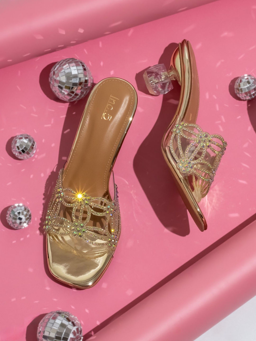 

Inc 5 Embellished Open Toe Block Heels, Gold