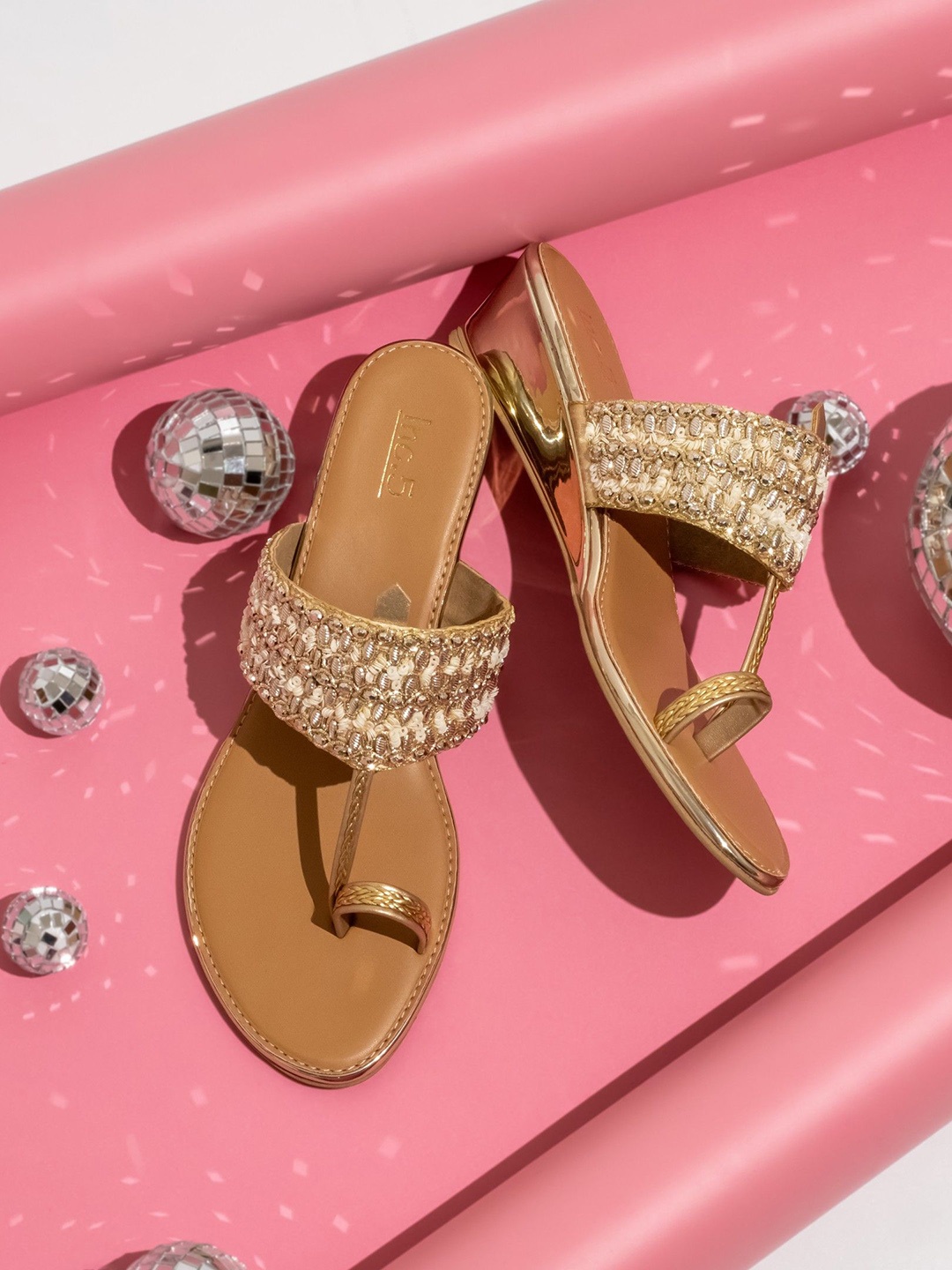 

Inc 5 Embellished Open Toe Wedge Heels, Gold