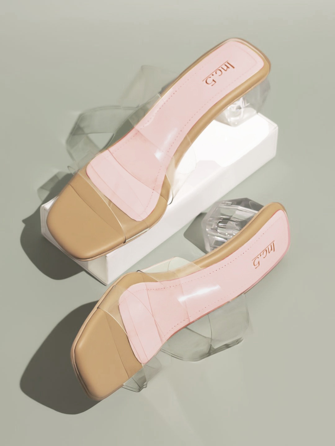 

Inc 5 Two Strap Open Toe Block Heels, Beige