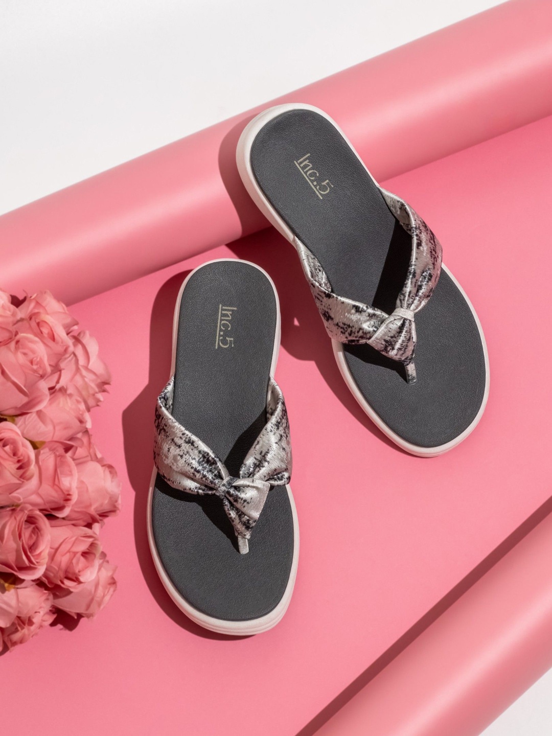 

Inc 5 Printed Open Toe Comfort Heels, Grey