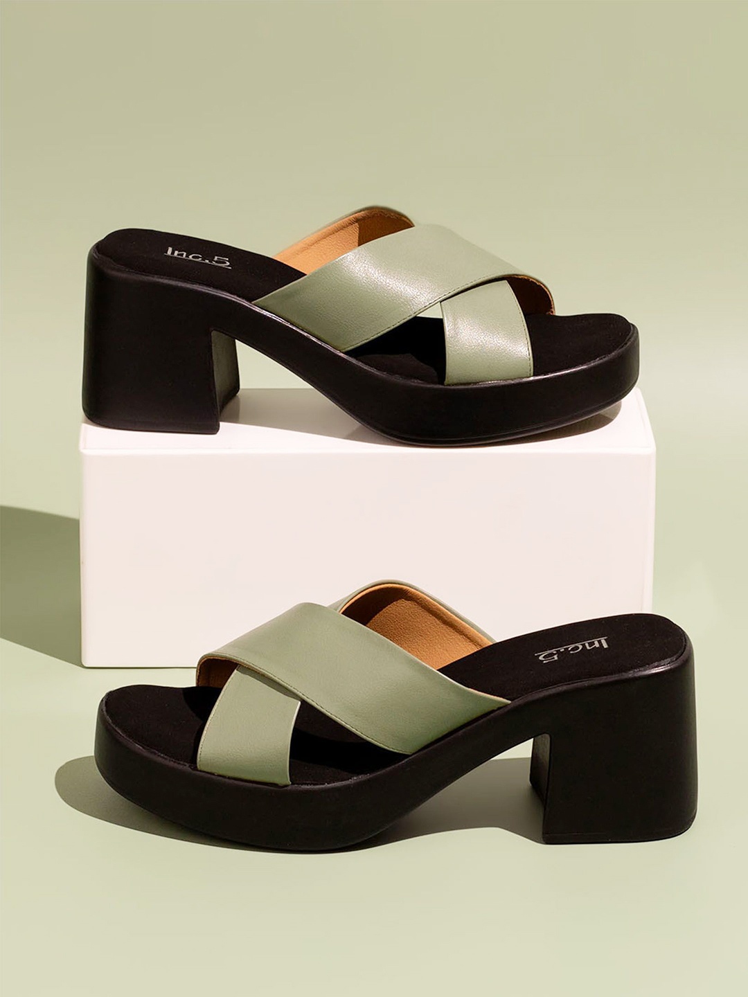

Inc 5 Cross Strap Open Toe Platform Heels, Green
