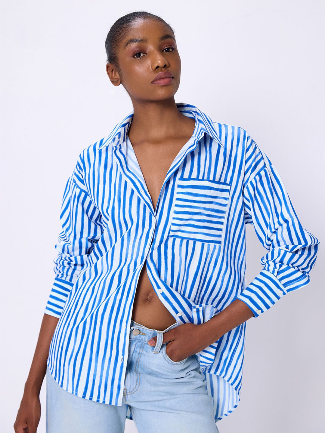 

COVER STORY Comfort Striped Cotton Casual Shirt, Blue