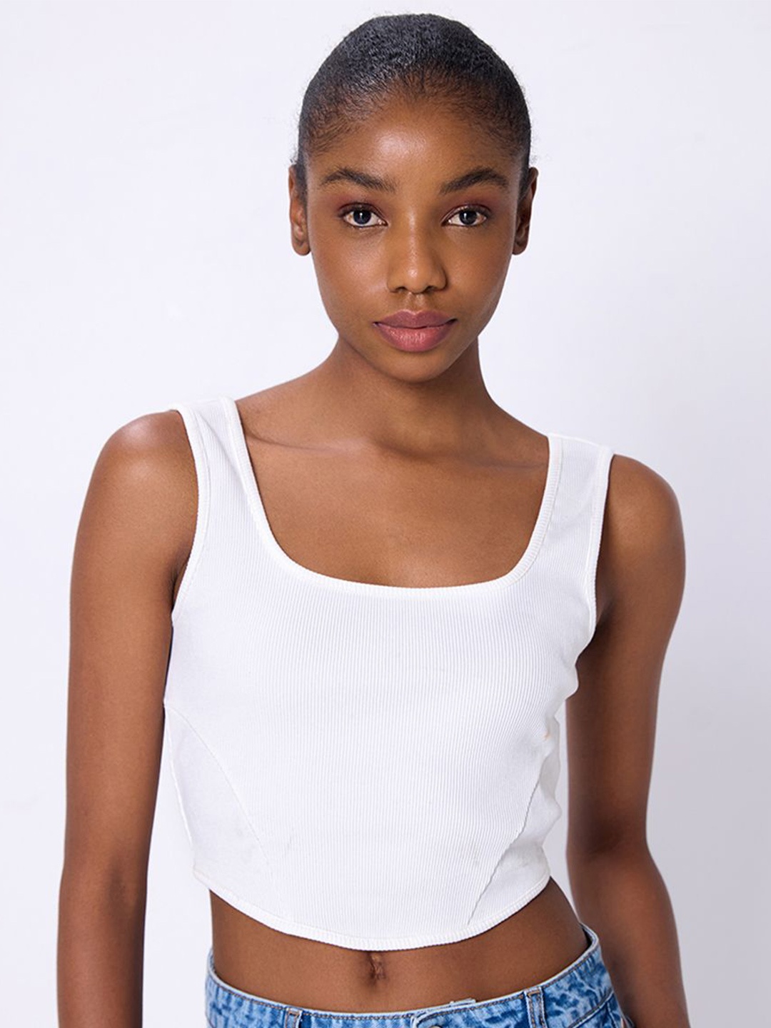 

COVER STORY White Square Neck Cotton Crop Top, Off white