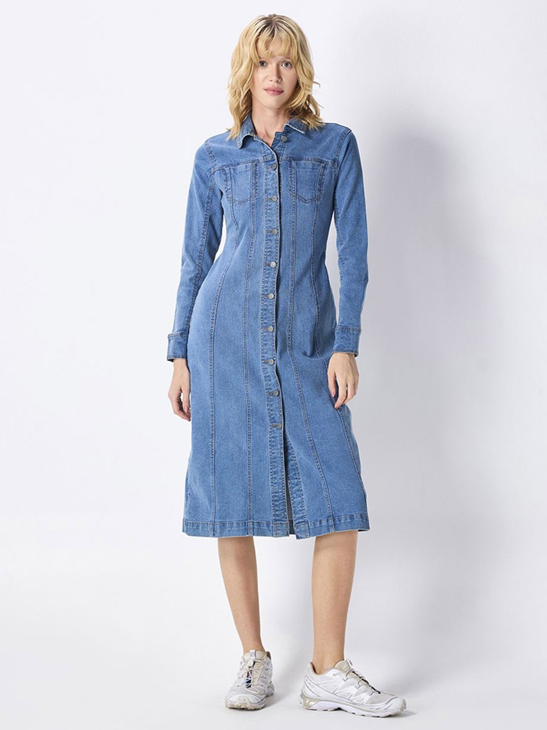 

COVER STORY Denim Shirt Midi Dress, Blue