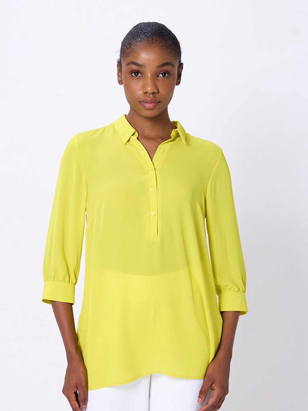 

COVER STORY Comfort Spread Collar Casual Shirt, Lime green