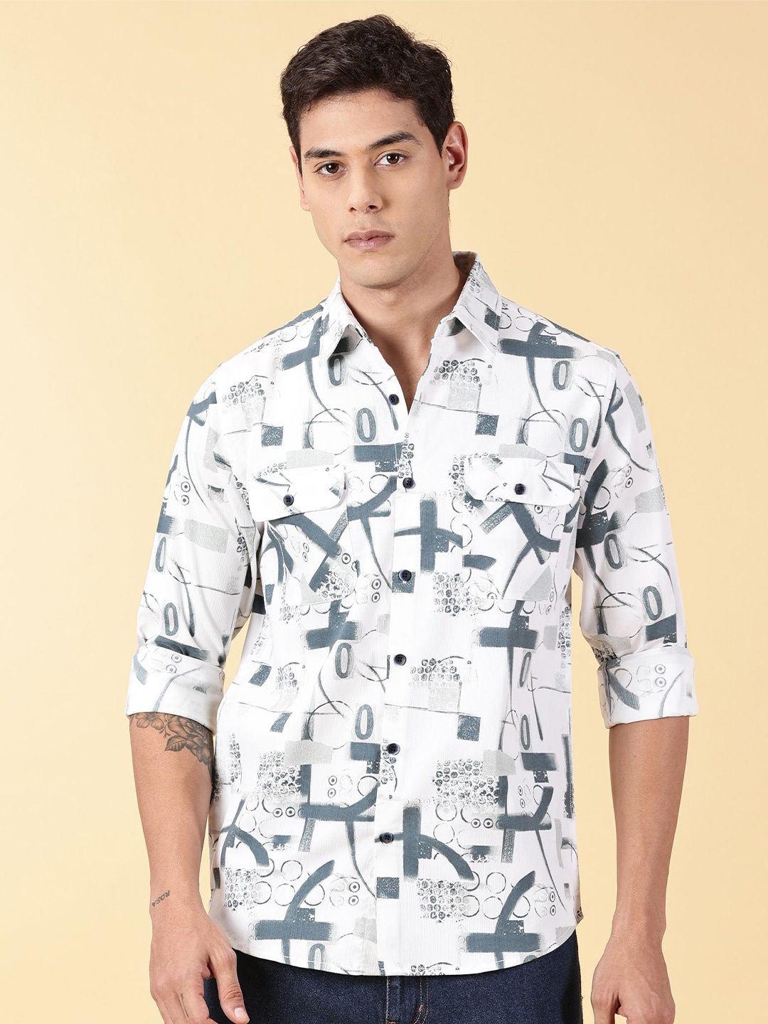 

VALEN CLUB Slim Fit Abstract Printed Opaque Casual Shirt, Grey