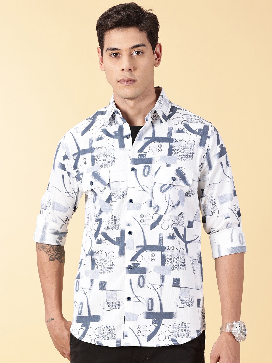 

VALEN CLUB Slim Fit Abstract Printed Opaque Casual Shirt, Blue