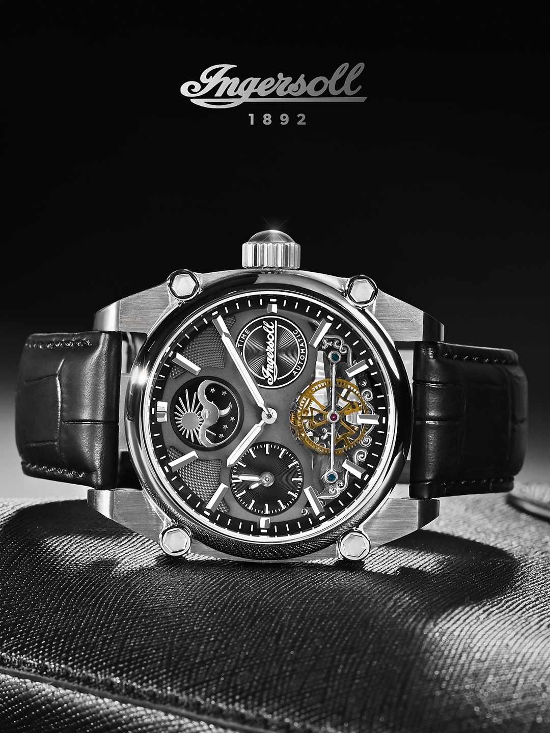 

Ingersoll Men Skeleton Dial & Leather Straps Analogue Automatic Watch I15402, Black