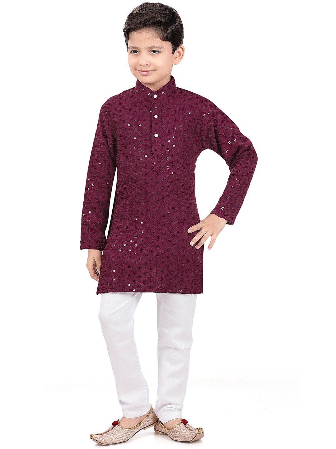 

BAESD Boys Ethnic Motifs Embroidered Regular Sequinned Straight Kurta With Pyjamas, Violet