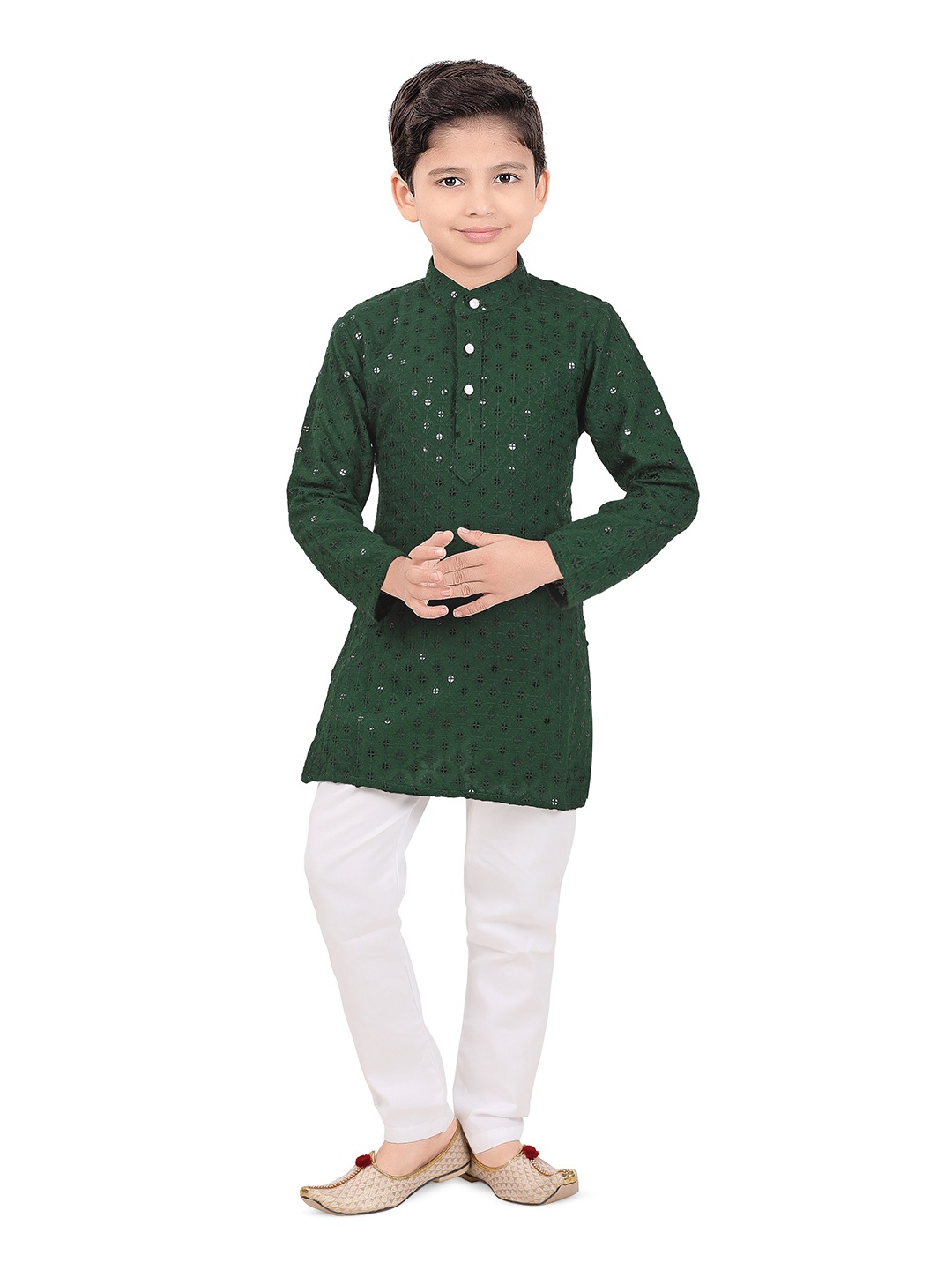 

BAESD Boys Ethnic Motifs Embroidered Regular Sequinned Kurta with Pyjamas, Green