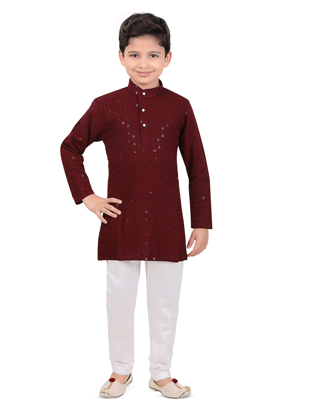 

BAESD Boys Ethnic Motifs Embroidered Regular Sequinned Kurta with Pyjamas, Maroon