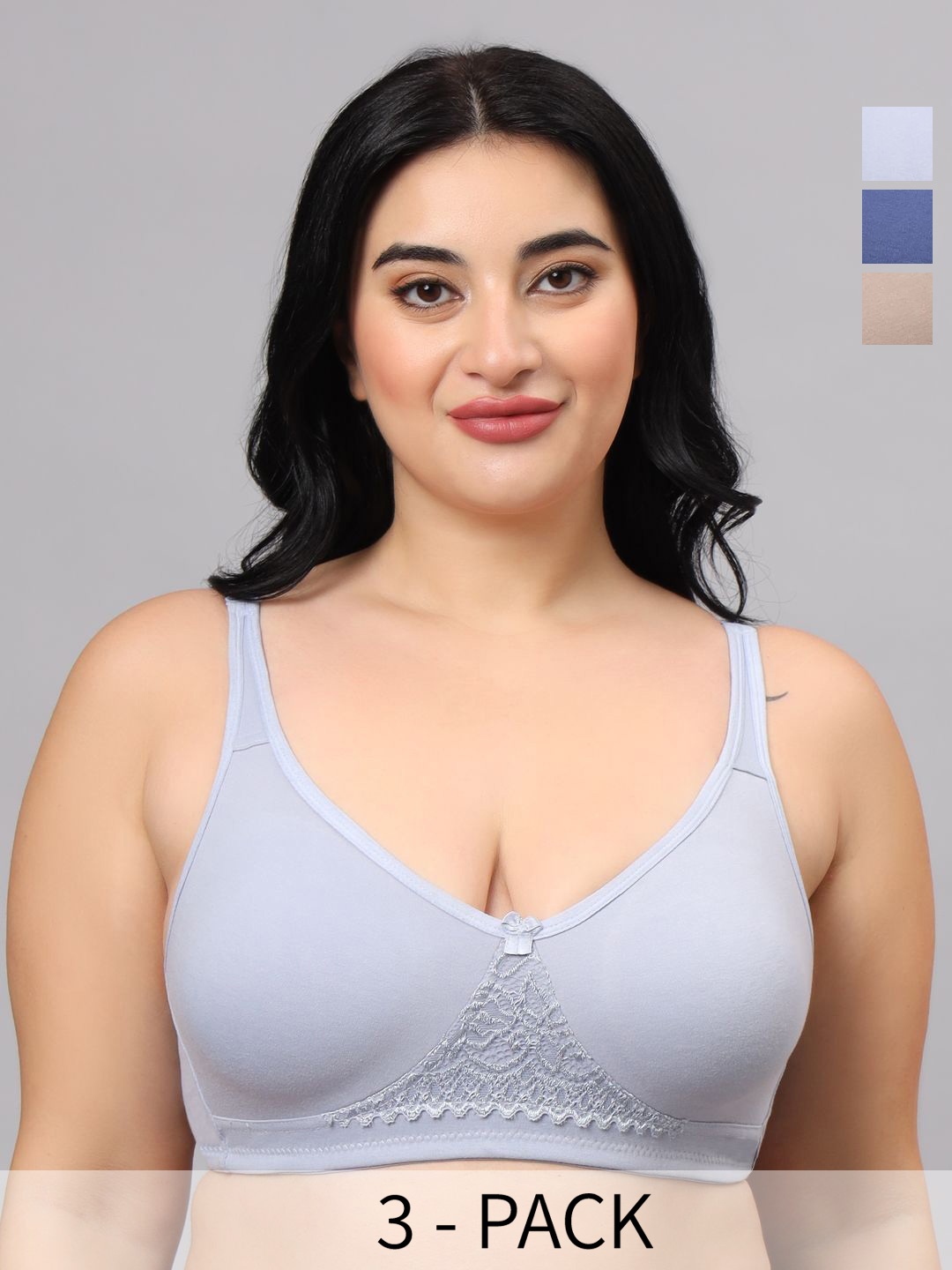 

FUNAHME Pack Of 3 Full Coverage Non Padded Cotton Minimizer Bra With All Day Comfort, Navy blue
