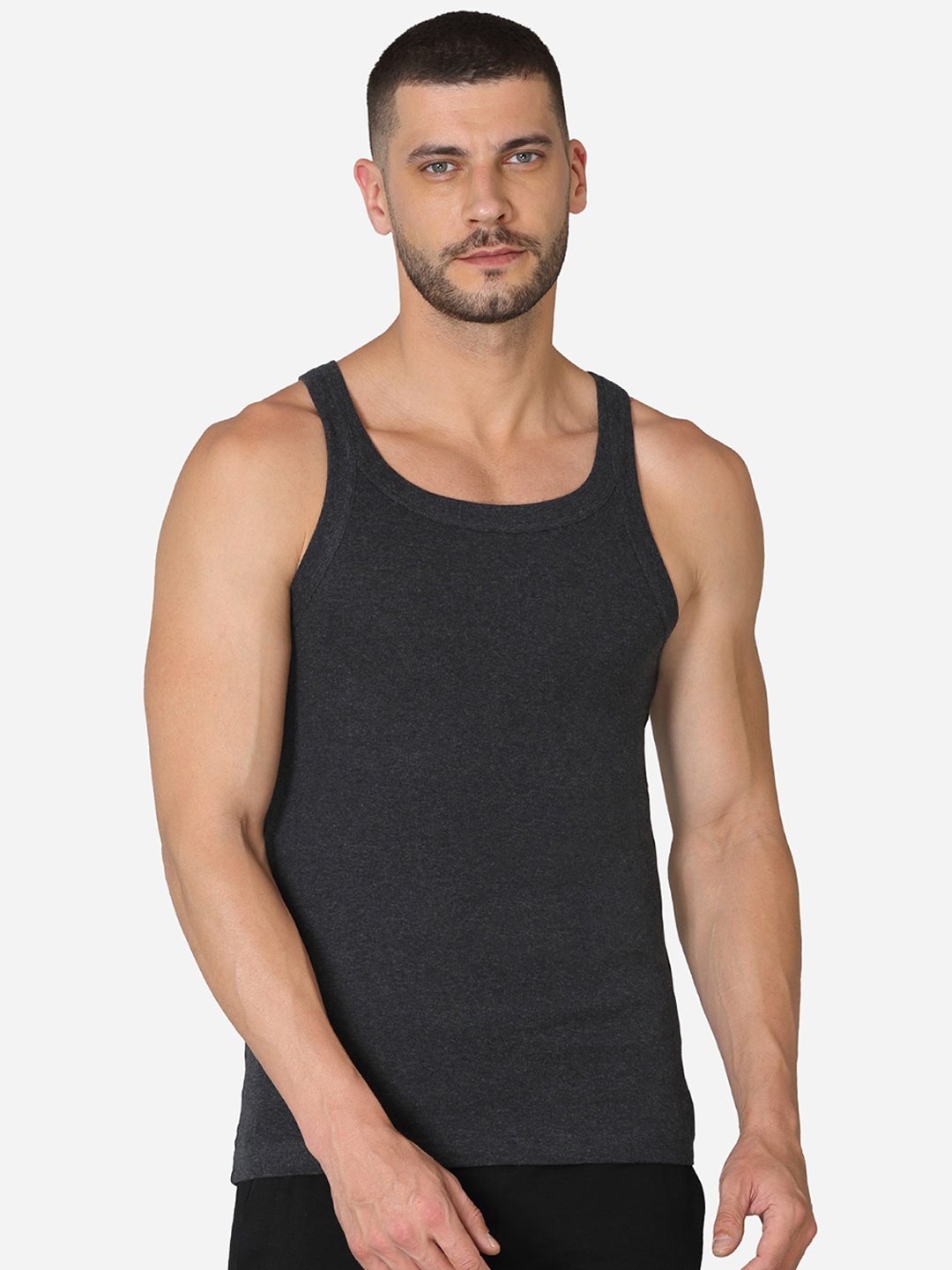 

VStar Square Neck Pure Cotton Basic Innervest, Charcoal