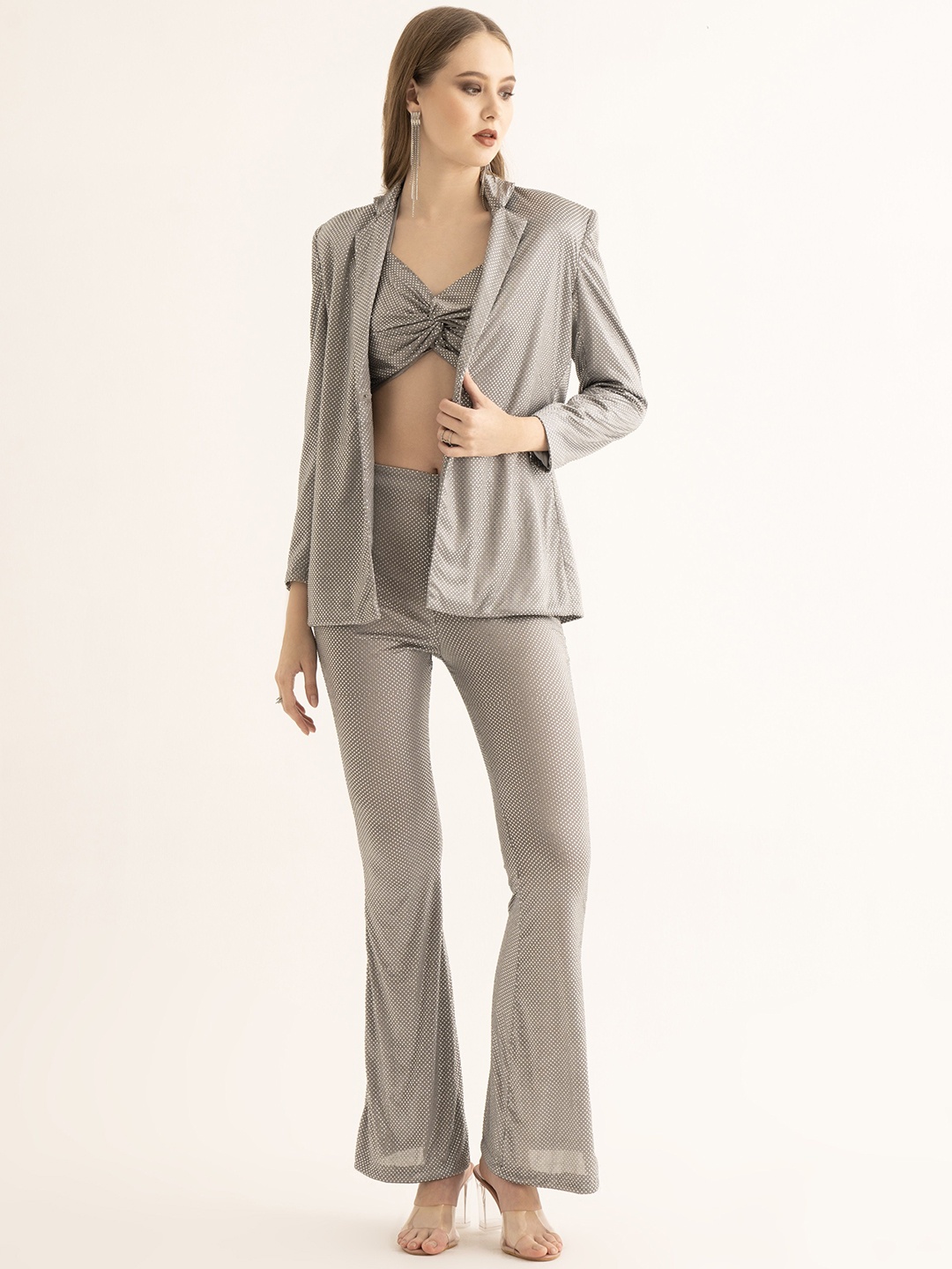 

TORQADORN Embellished Tailored Fit Single-Breasted Blazers, Silver