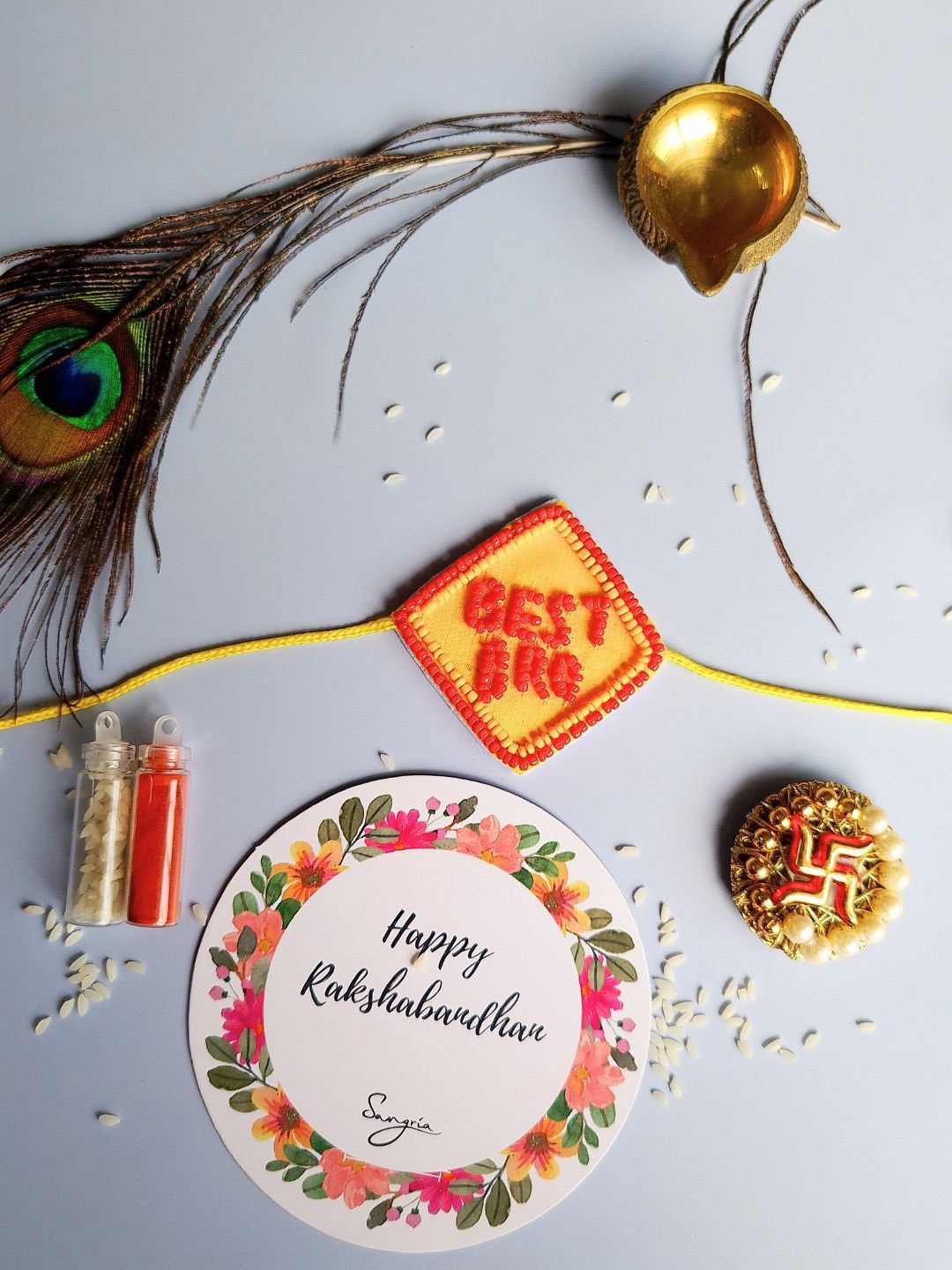 

Sangria Red & Yellow Best Bro Beaded Thread Rakhi