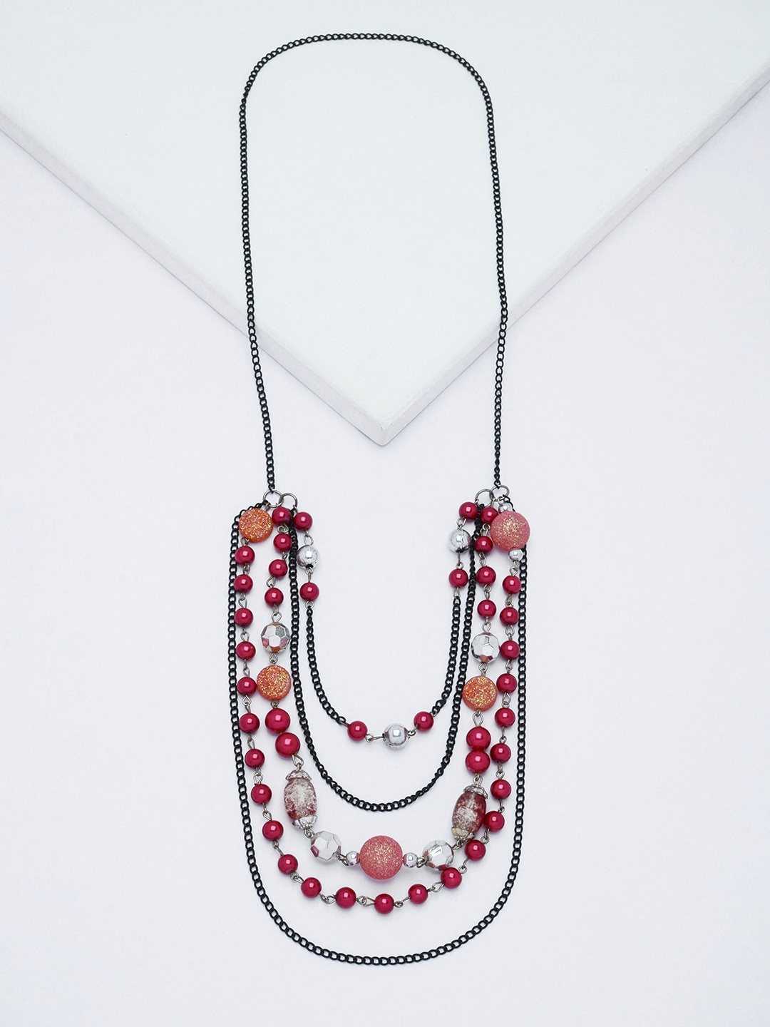 

Rhea Rhodium-Plated Layered Necklace, Red