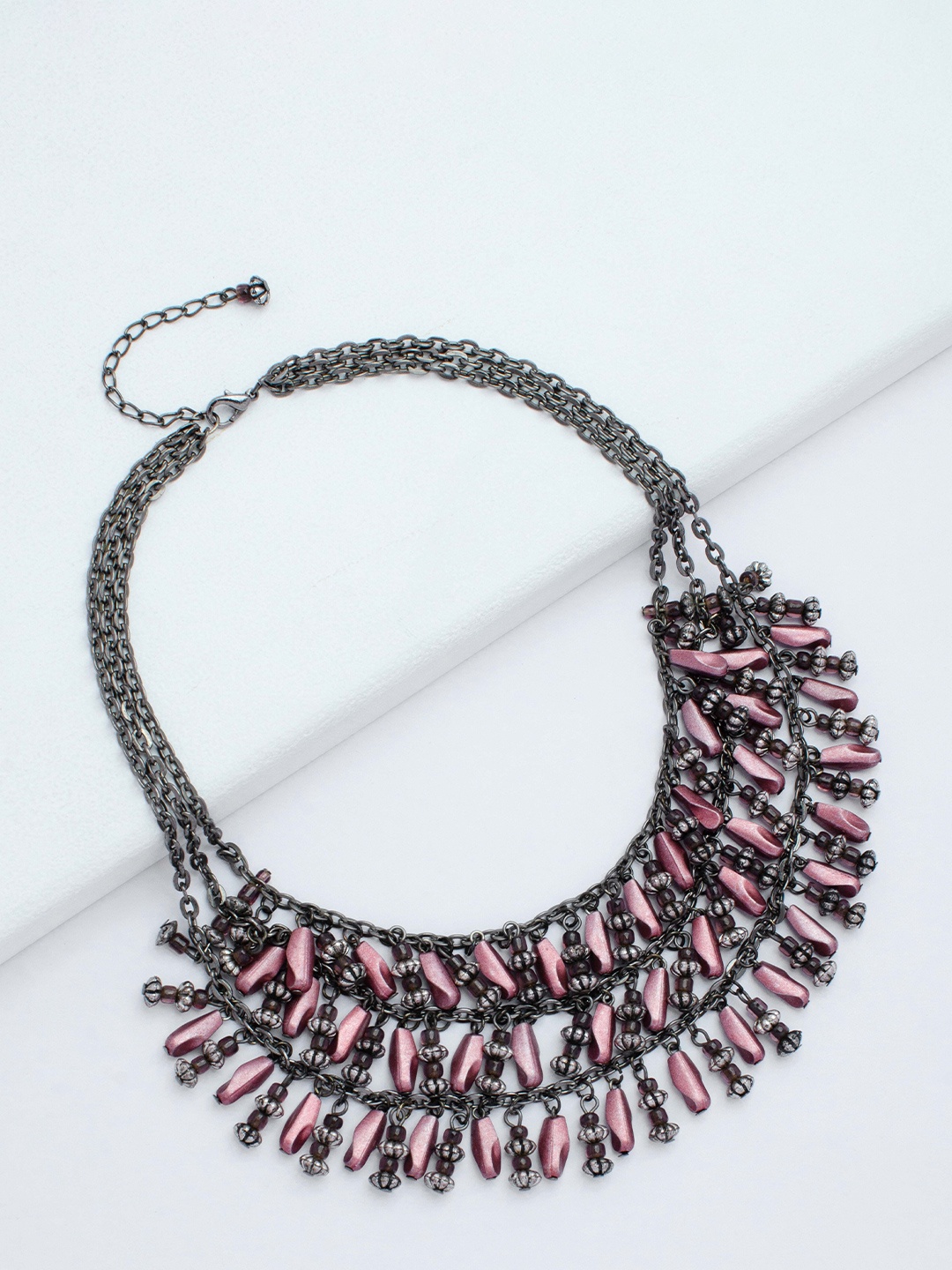 

Rhea Rhodium-Plated Layered Necklace, Black
