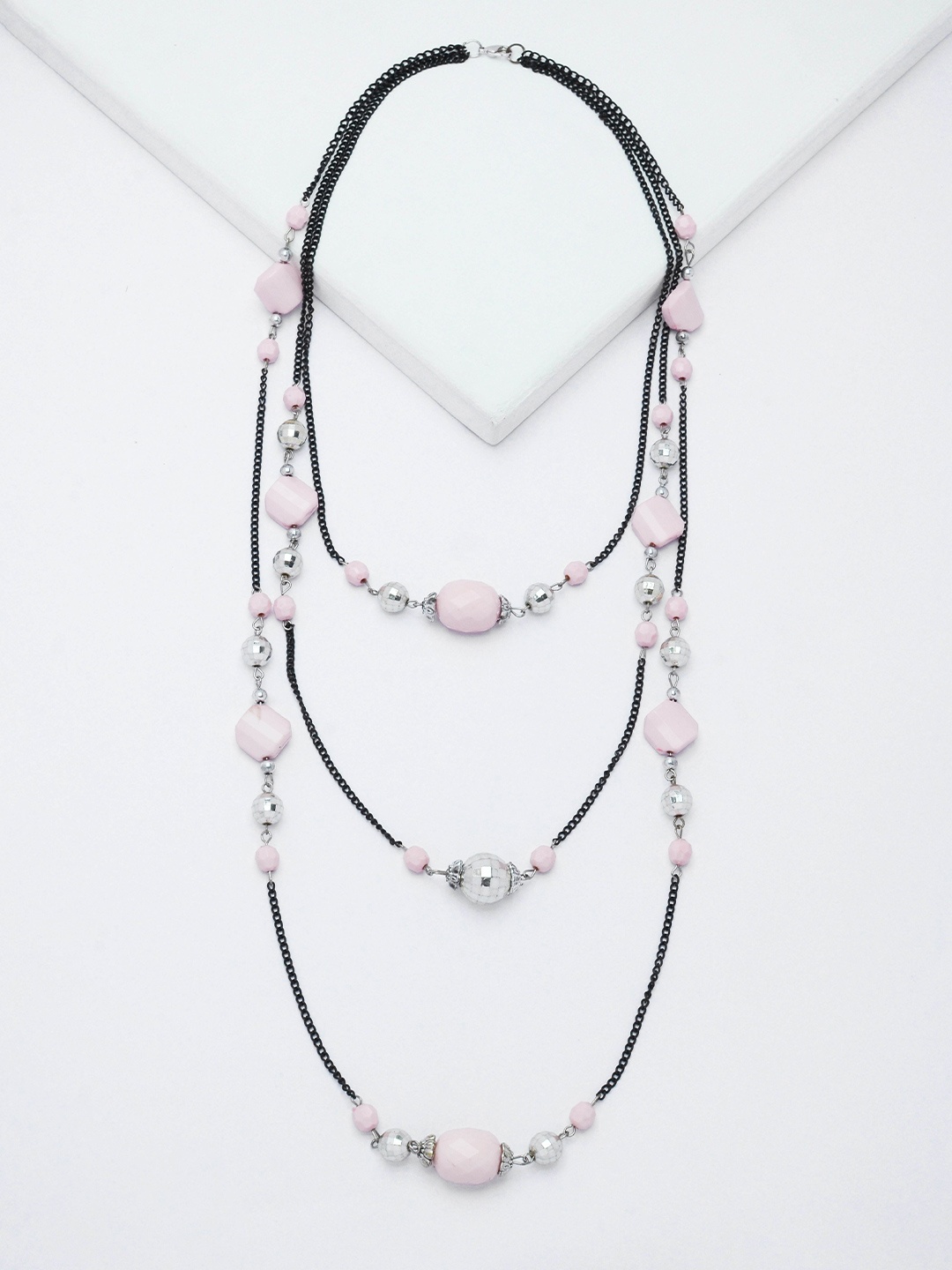 

Rhea Rhodium-Plated Layered Necklace, Pink