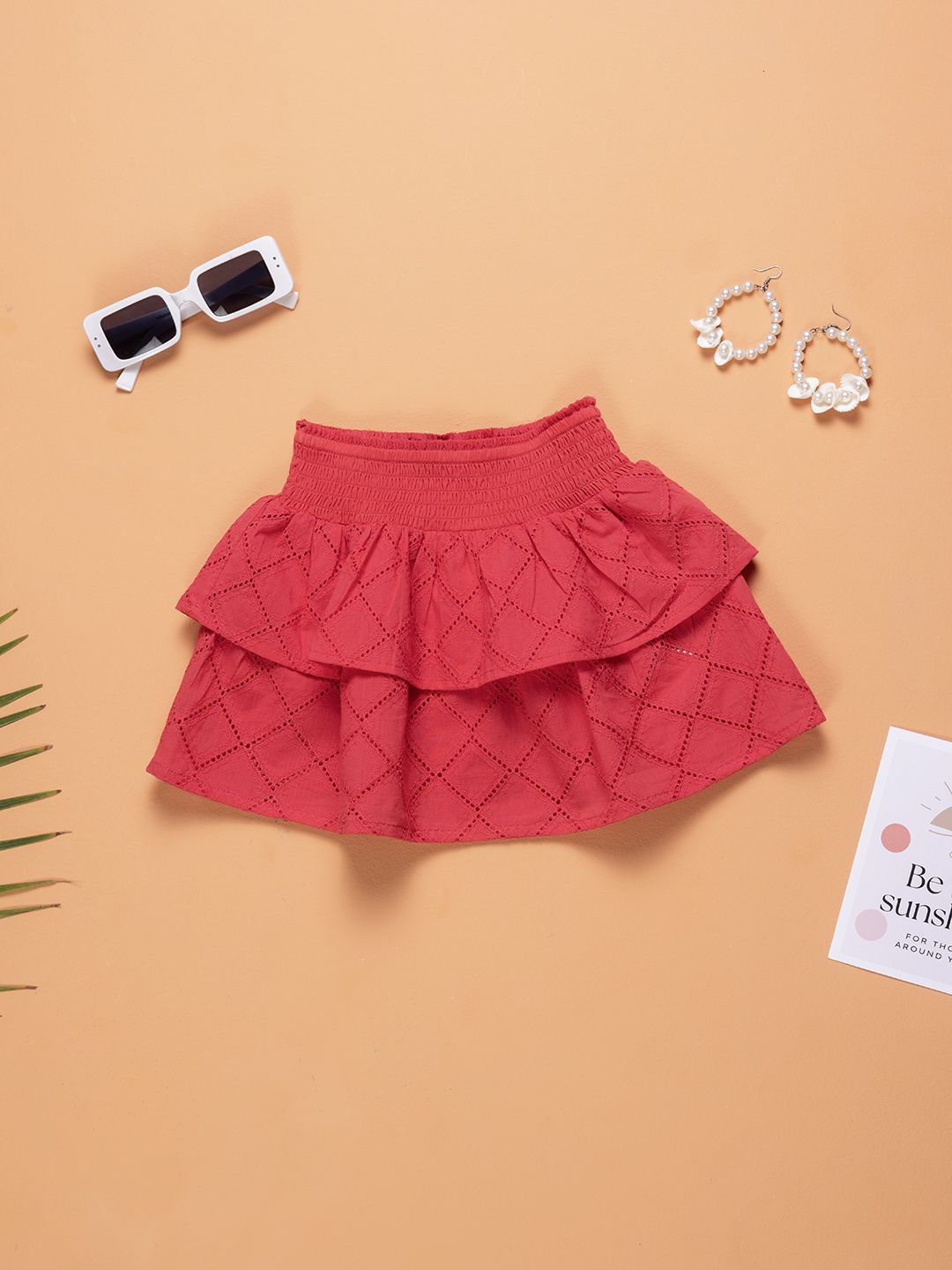 

Purple United Kids Girls Self Design Pure Cotton Flared Mini Skirts, Coral