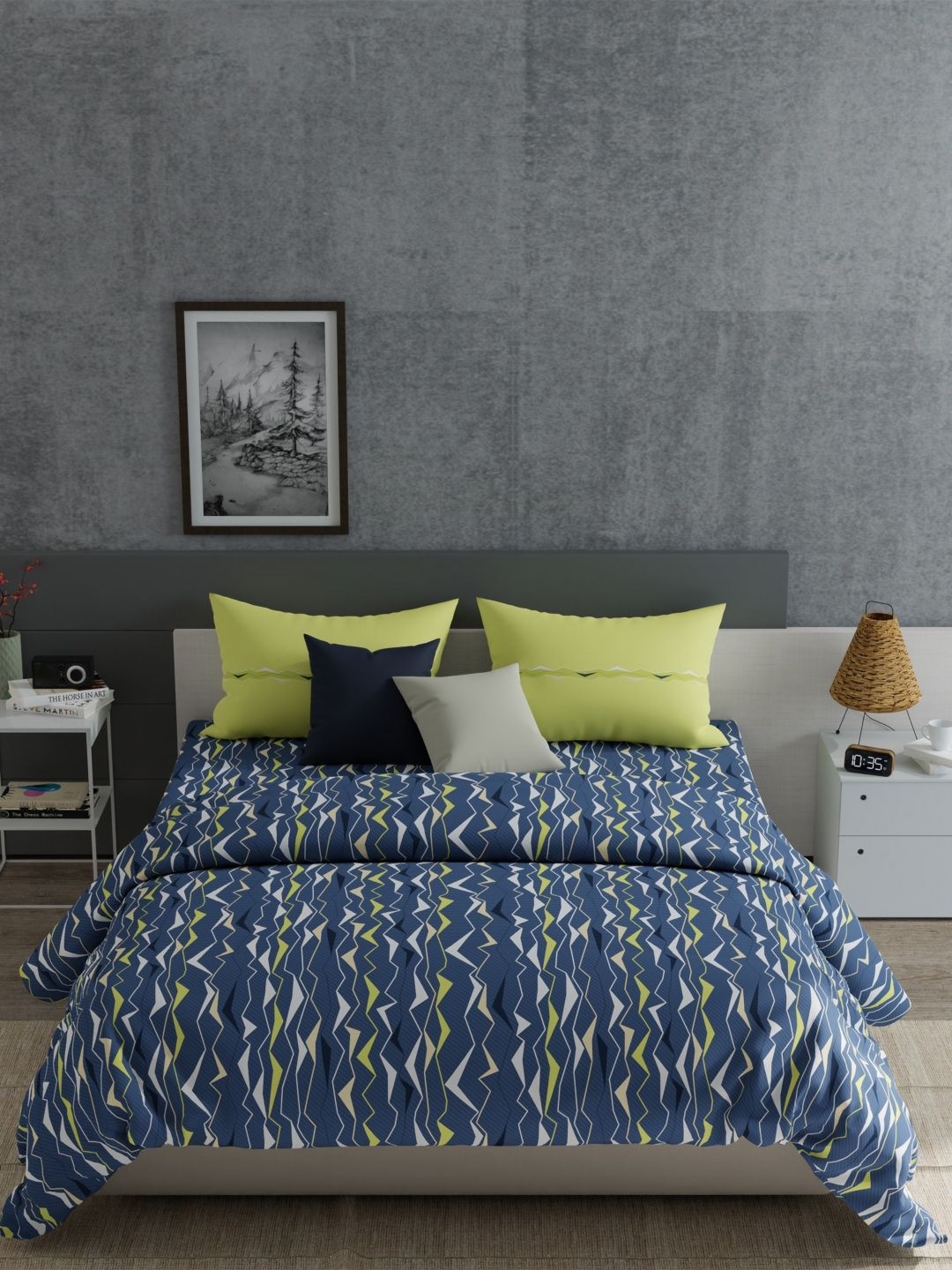 

TRIDENT Nimbus Green Everyday Flat 120TC Queen Cotton Bedsheet Set, Blue