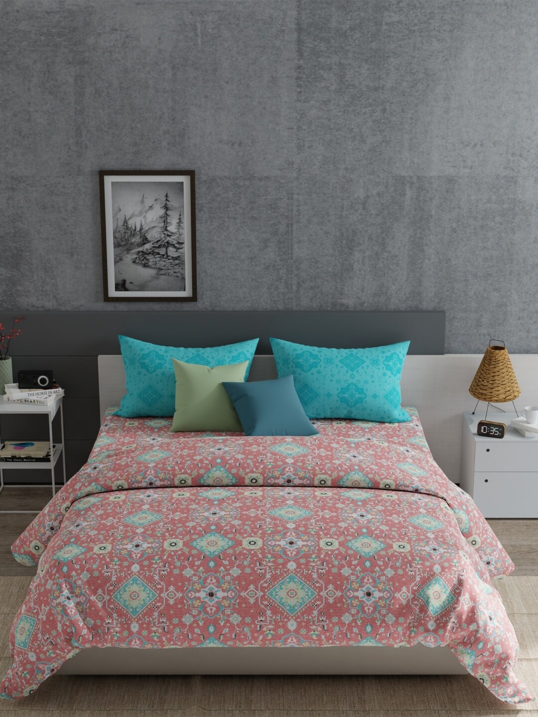 

MYTRIDENT Blue & Pink Ethnic Motifs 120 TC King Bedsheet with 2 Pillow Covers