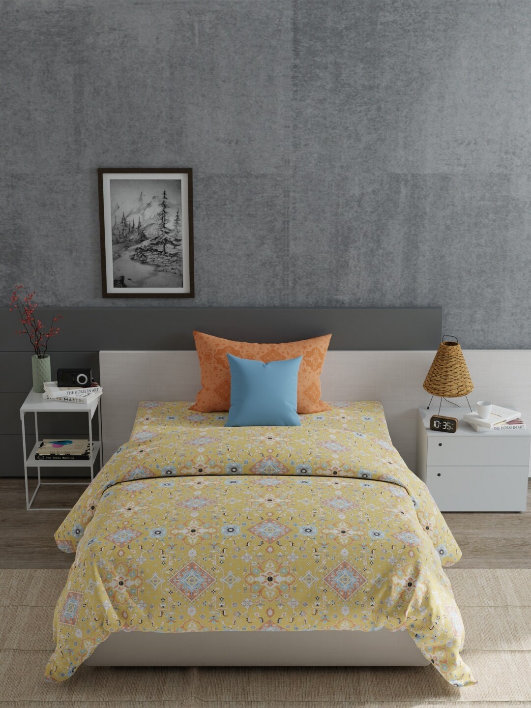 

MYTRIDENT Orange & Blue Ethnic Motifs 120 TC Single Bedsheet with 1 Pillow Covers