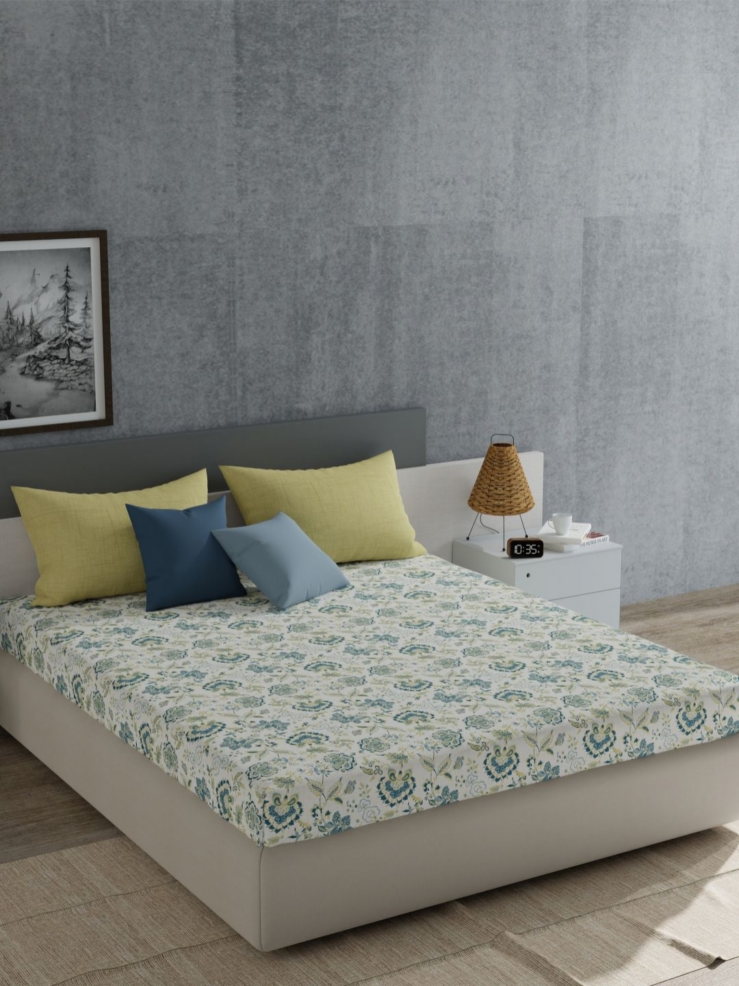 

TRIDENT Kaira Sage Everyday Flat 120TC Queen Cotton Bedsheet Set, Green