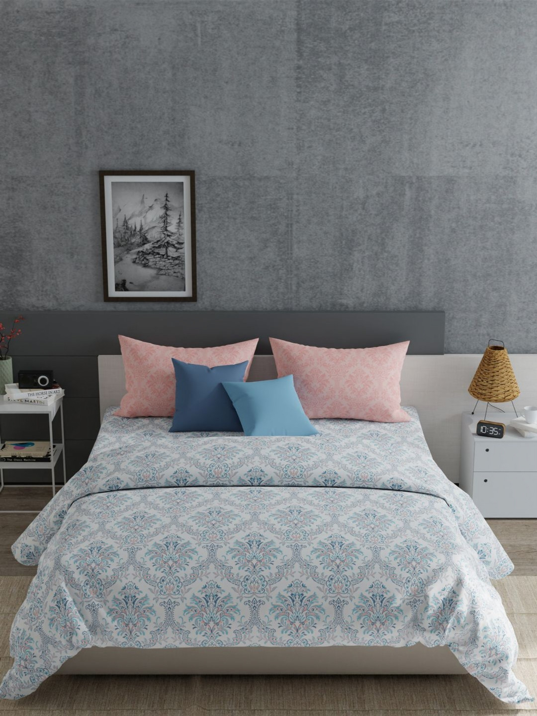 

MYTRIDENT Peach-Coloured & White Ethnic Motifs 120 TC King Bedsheet with 2 Pillow Covers