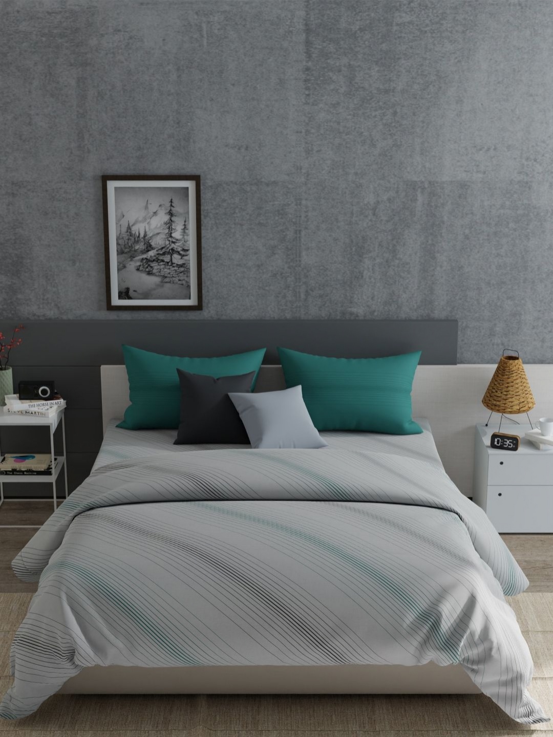 

TRIDENT Bennet Grey Everyday Flat 120TC King Cotton Bedsheet Set